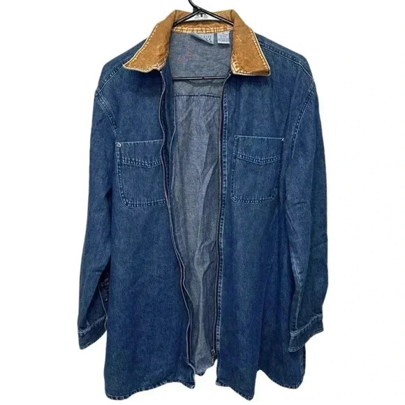 Vintage 90s Santa Fe Blues Retro Boho Denim Zip Up Shirt with Velvet Collar, M - Picture 5 of 7